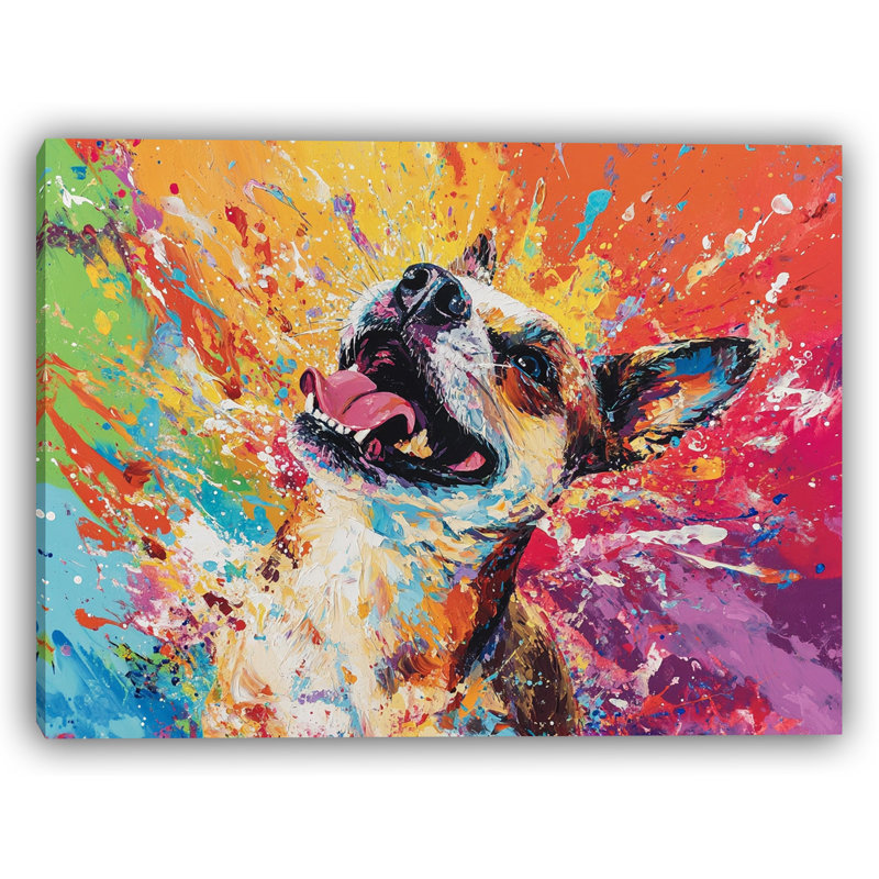 Joy Joy Unleashed - Chien extatique en toile explosion de couleur, H 24 po x l 36 po