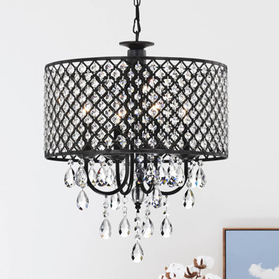 Camryn 4-Light Dimmable Crystal Drum Chandelier