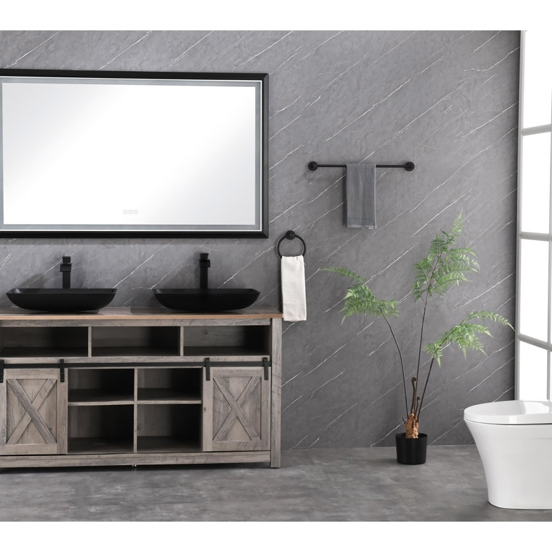 Miroir de salle de bain 84 po x 48 po à DEL avec cadre en aluminium, miroir de meuble-lavabo mural, anti-buée, mémoire, 3 couleurs, réglable en continu