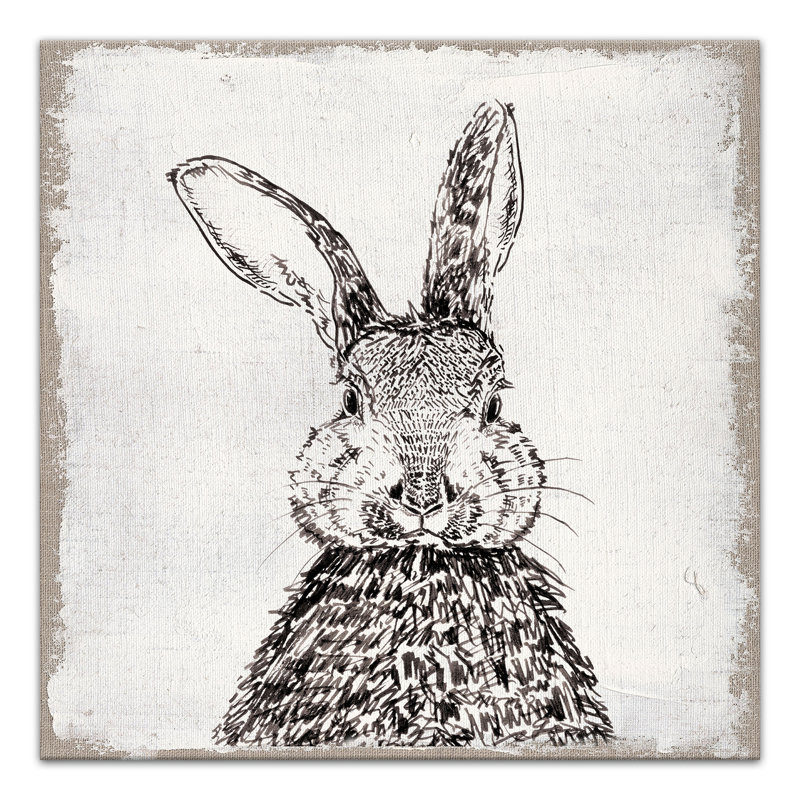 " Ink Drawing Bunny Burlap 1 "