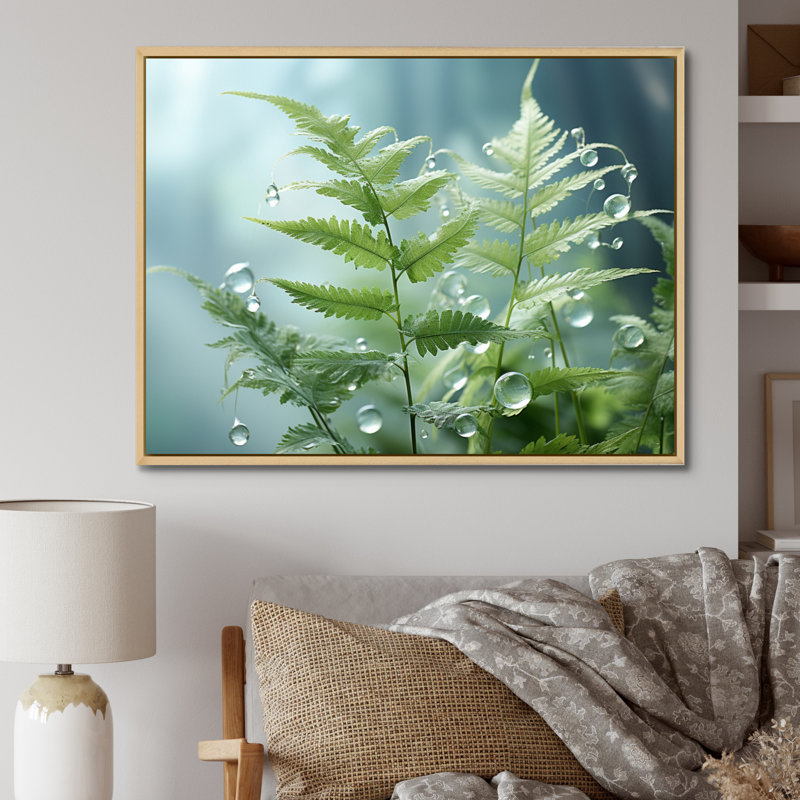 Ferns Plant Ethereal Whispers I - impression, Cadre doré simple, H 12 po x l 20 po x P 1 po