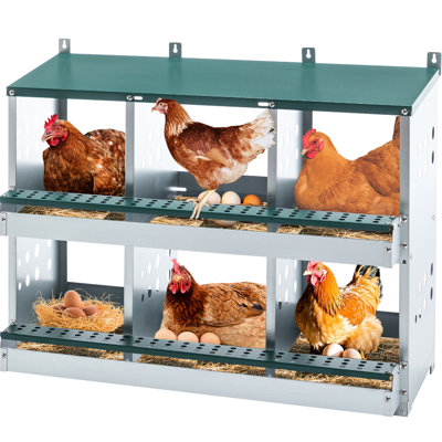 Cage à poulets 6 compartiments en acier galvanisé, collection automatique d'œufs avec plancher incliné, aire de nidification spacieuse et sécurisée, assemblage rapide, acier à 33,42 de profondeur pour les œufs, drainage de l'eau du toit,