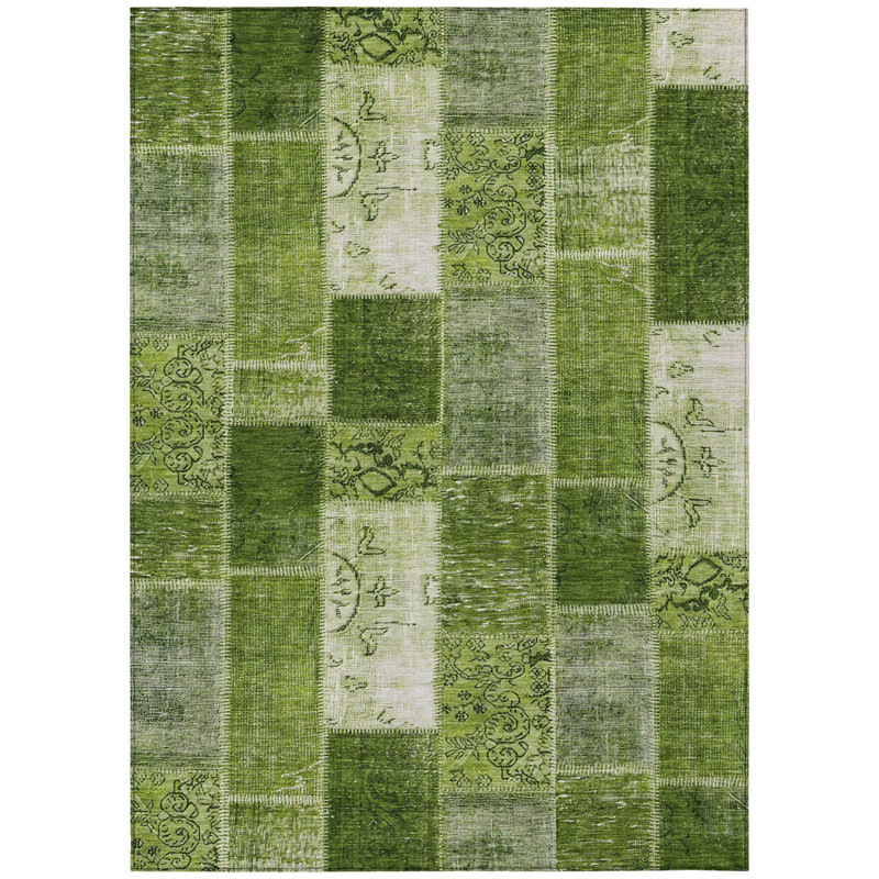 Tapis intérieur / extérieur lavable en patchwork vert olive et artichaut 3 pi x 5 pi HomeRoots