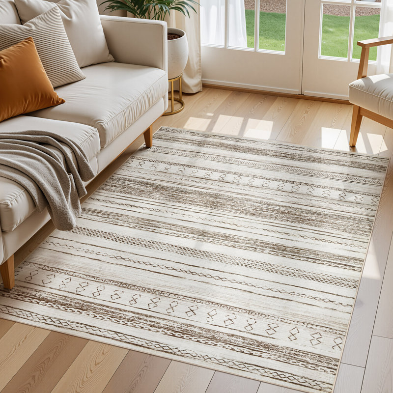 Modern Geometric Area Rug Machine Washable Low Pile Carpet Non-Slip Abstract Pattern Soft Floor Mat, Rectangle 5' x 7', Brown