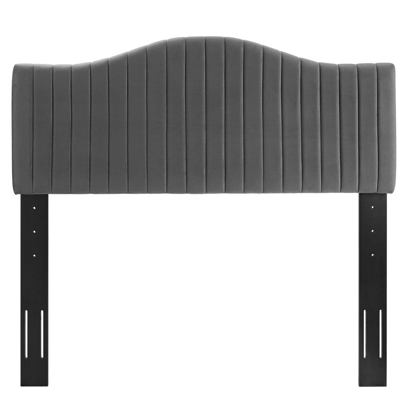 Brielle Channel Tufted Performance Velvet Headboard, Queen, Charcoal