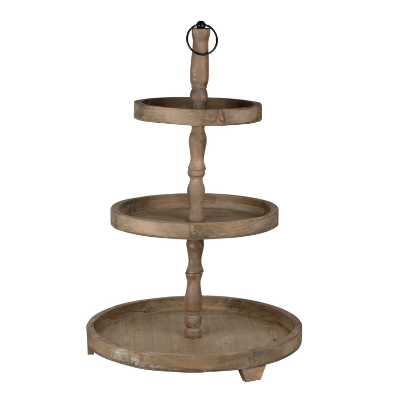 D19x30" Weathered Brown Three-Tiered Round Serving Tray