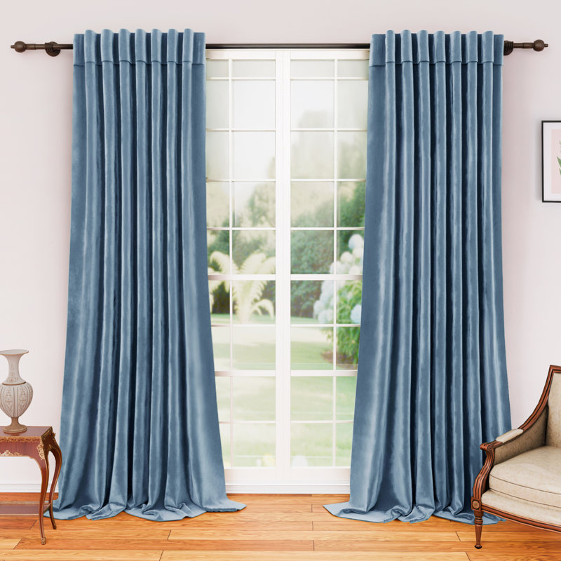 Blackout Velvet Curtains For Bedroom, Living Room And Home Office (Set Of 2), 52" W x 84" L, Dusty Blue
