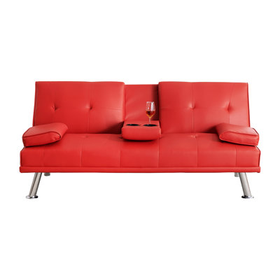 67 - Inch Multifunctional Red Double Bed For Office And Living Room, Convertible To Smoothly, Multiple Adjustable Angles, Soft Velvet Upholstery, Metal Legs With Features Small Spaces, Bed, 3