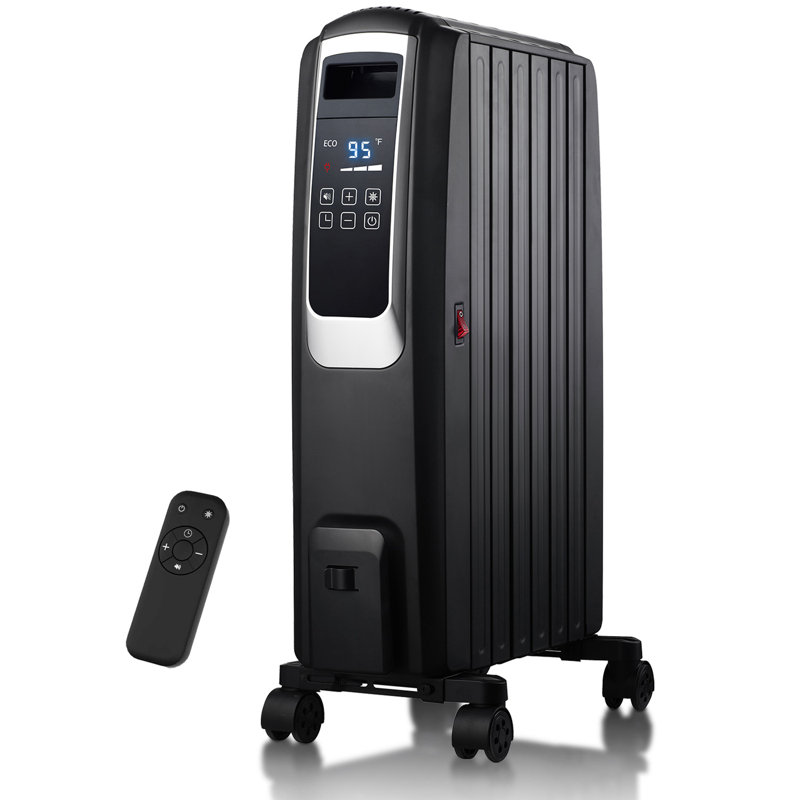 1500W  Electric Oil Filled Radiator, Durable Steel Electric Radiator Heater,26"Oil Filled Heater with Remote Control, ECO & Silent Mode, 24H Timer, Overheat & Tip-Over Protection