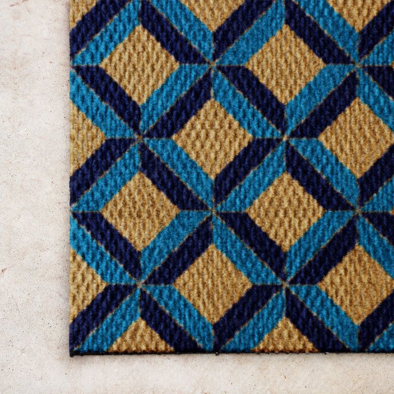 Neighburly Non-Slip Geometric Outdoor Doormat, Blue