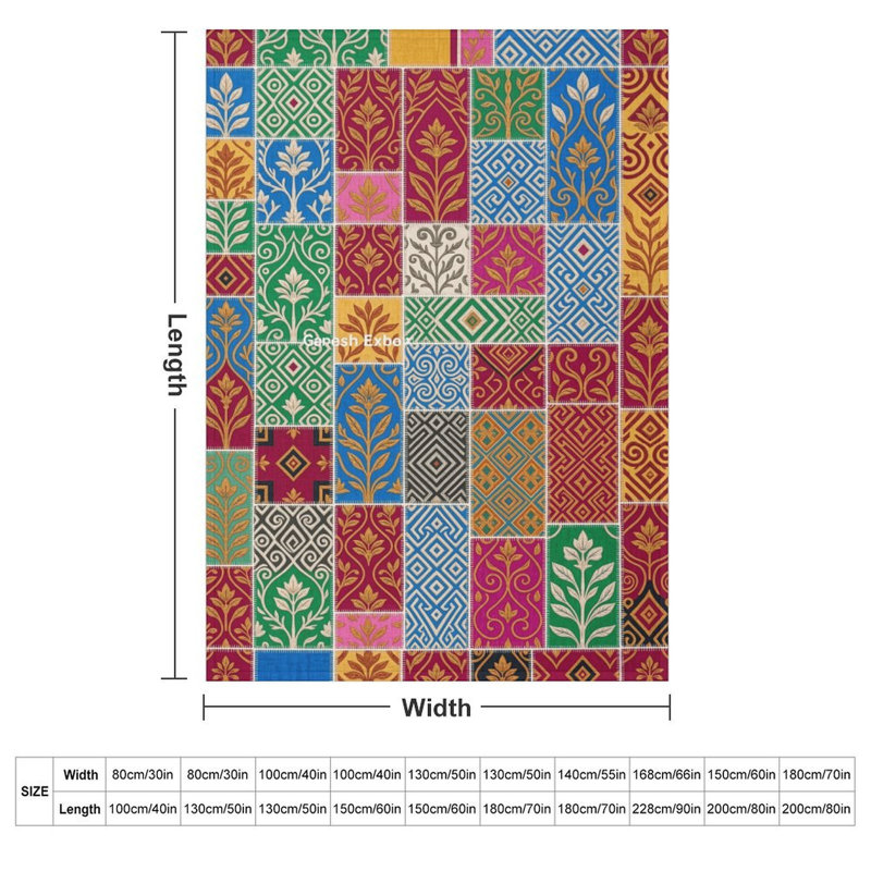 Jeté en flanelle de luxe à patchwork vibrant, couverture douce et chaude pour le canapé-lit du salon, 30 po x 40 po