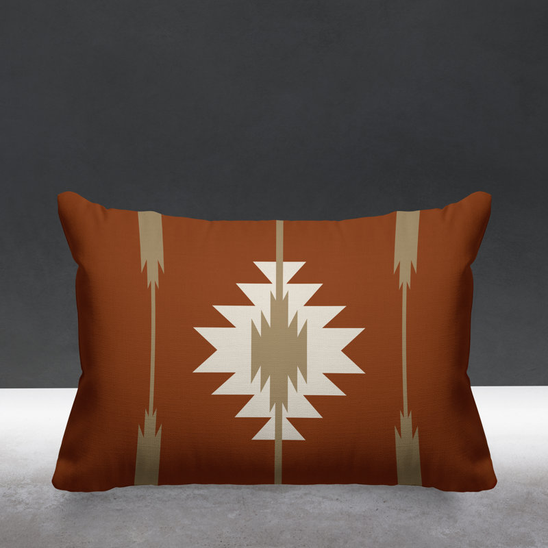 Coussin décoratif intérieur / extérieur Jolon Southwestern, 14 po x 20 po, Orange brûlé, Rectangulaire