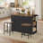 3 Pieces  Farmhouse Kitchen Island Cart with Power Outlets, 2 Stools & Drop-Leaf Top | Mobile Serving Cart with Storage & Removable Wheels-1060110166