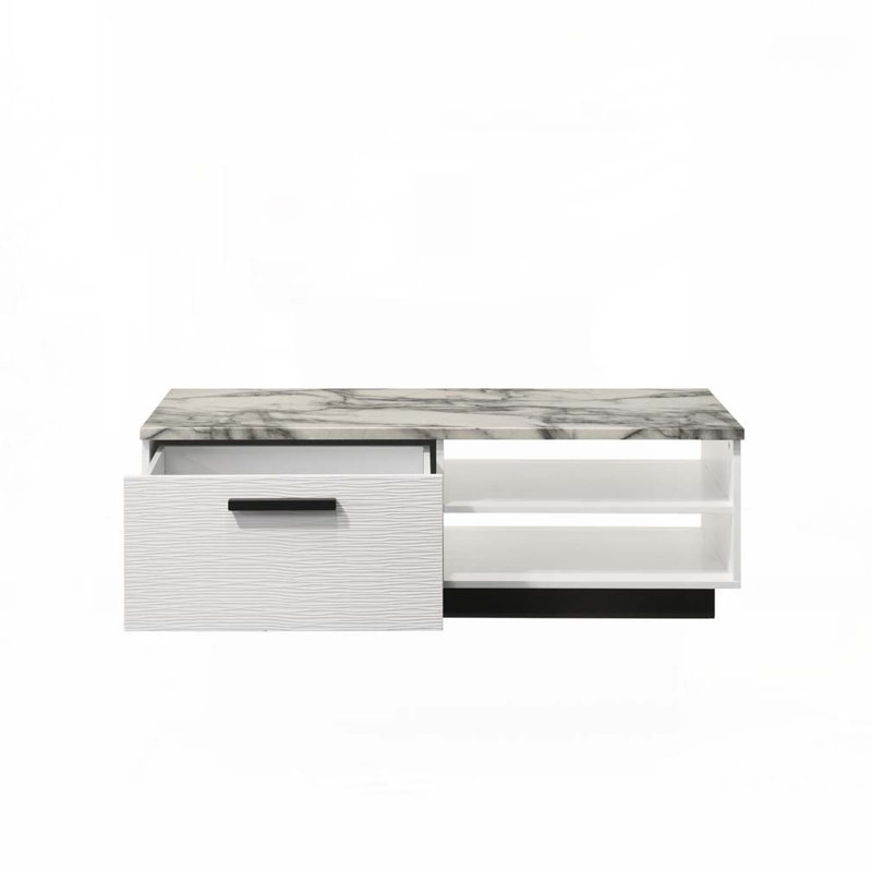 Table basse en faux marbre avec base noire