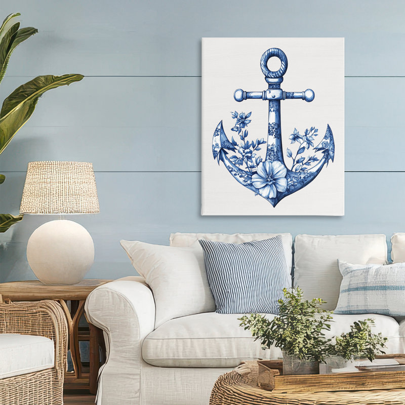 Toile à motif d'ancre Toile, design par lettré et doublé, H 30 po x l 24 po