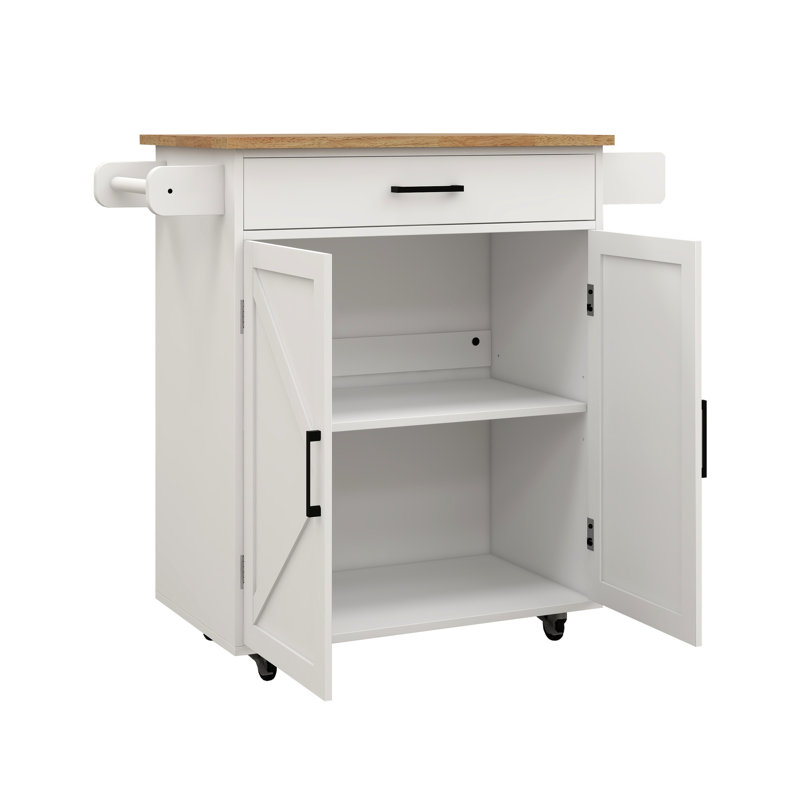 Kitchen Island Rolling Trolley Cart With Adjustable Shelves & Towel Rack & Seasoning Rack Rubber Wood Table Top-,island,coffee cart