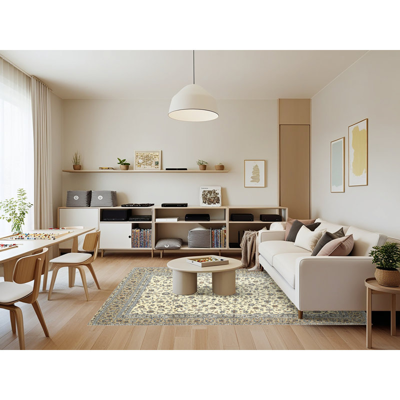 Laine orientale beige/Tapis décoratif grise, Rectangle 7 pi x 9 pi