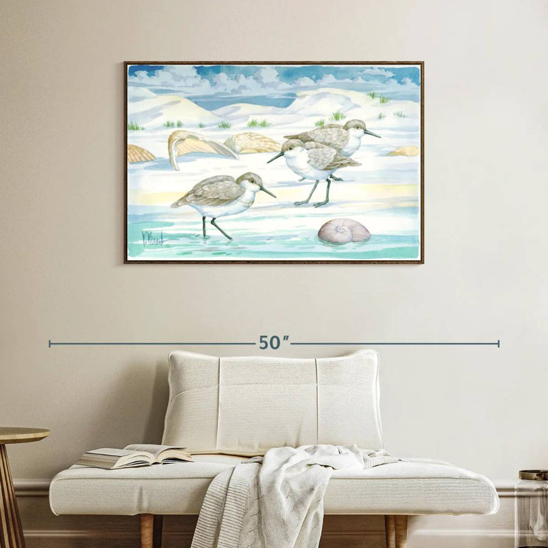 Shell Island Sandpipers, Floating Frame Walnut, 40" X 27"