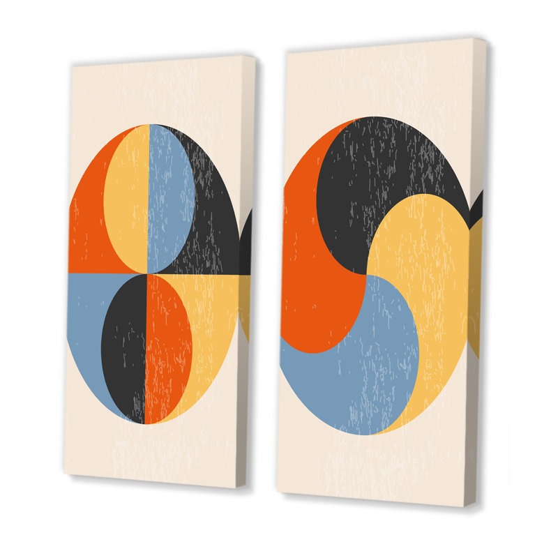 Minimal 20S Bauhaus Geometric VIII - ensemble de 2 peintures, H 20 po x l 24 po x P 1 po, Toile tendue