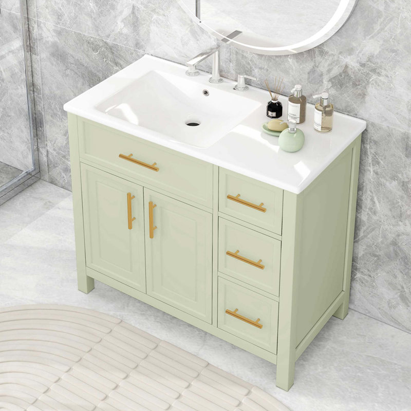 36" Bathroom Vanity With Sink Top, White-green