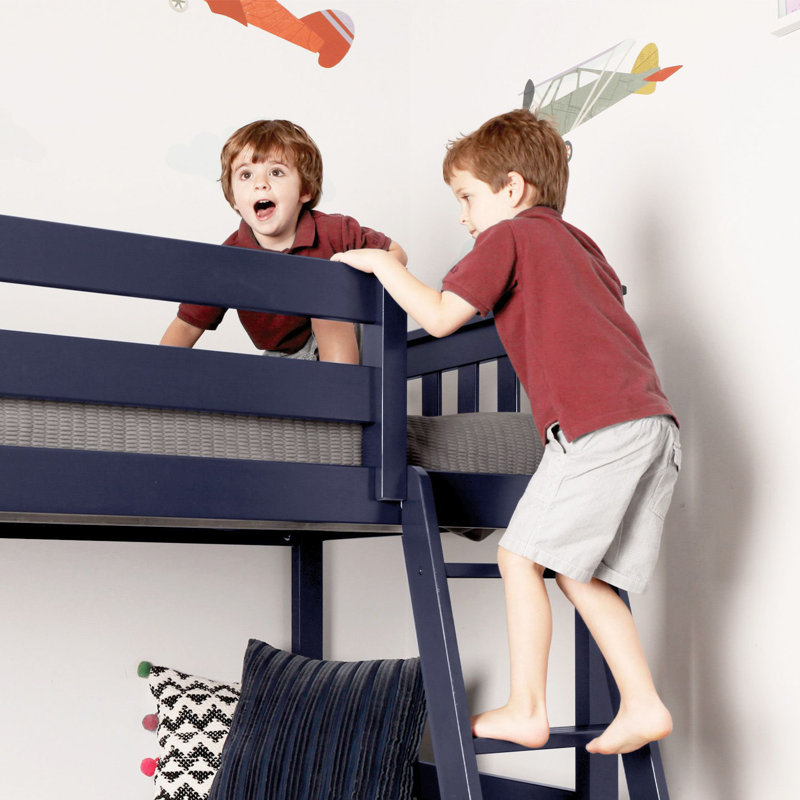 Mendelson Kids Low Bunk Bed with Curtain, Blue, Purple