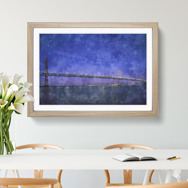 San Francisco Oakland Bay Bridge - Picture Frame Painting Print, 24cm H x 33cm W x 2cm D, Oak Framed