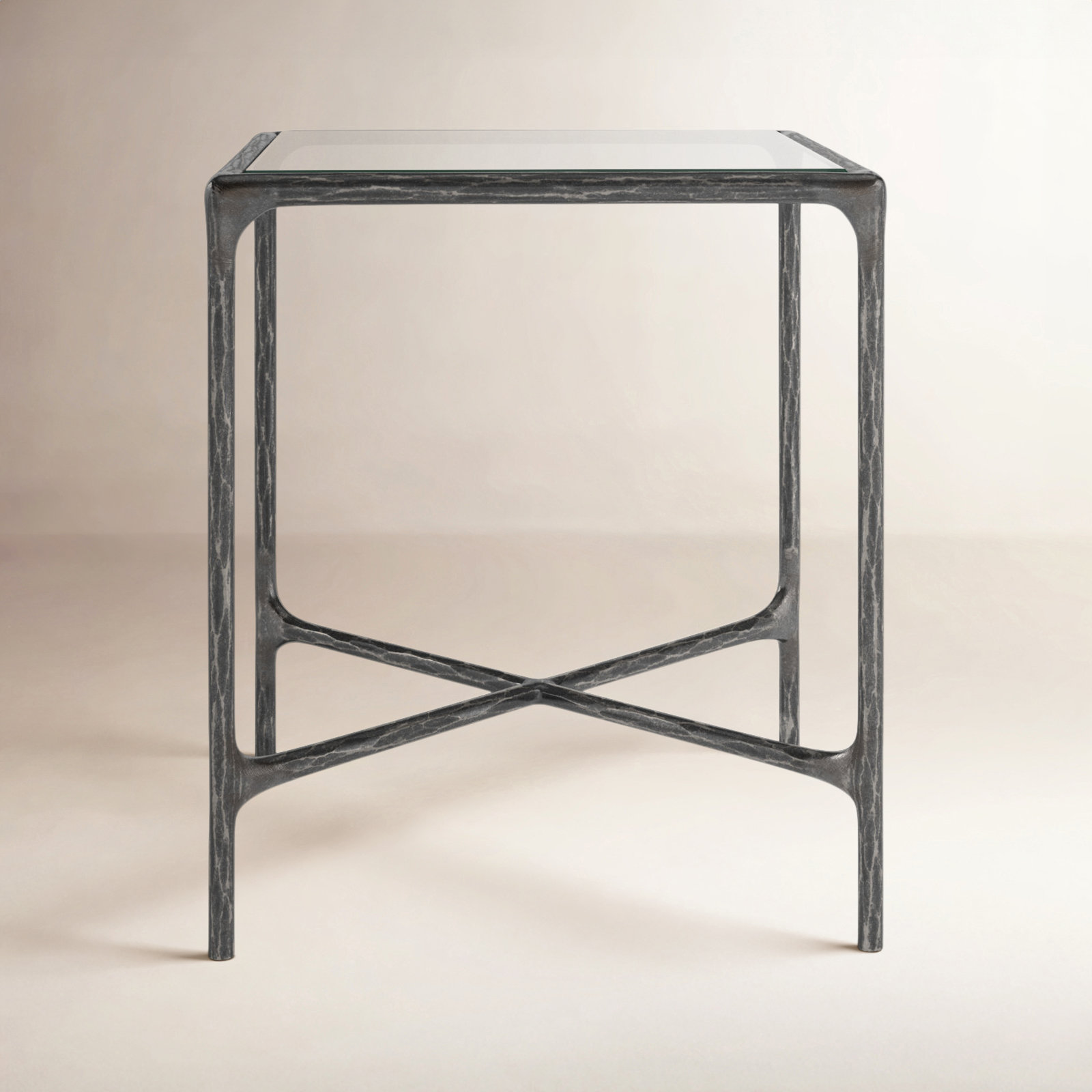 Evelynn 18" Genuine Marble End Table, Black, Clear