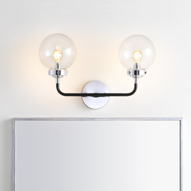 Claudio Contemporary Transitional Iron/Glass LED Vanity Light, Chrome/Black, Clear, 2