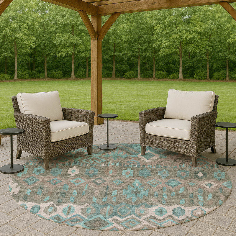 Machine Washable Indoor/Outdoor Chantille ACN2304 Casual Rug, Round 8'