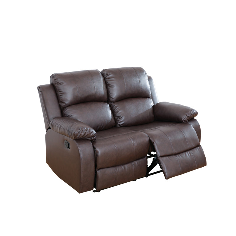 Brown Vegan Leather Manual Recling Loveseat, Brown