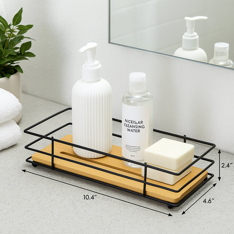 Bamboo Freestanding Bamboo Shower Basket, Black/Bamboo