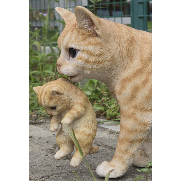 Mother Cat Carrying Kitten Tabby Statue