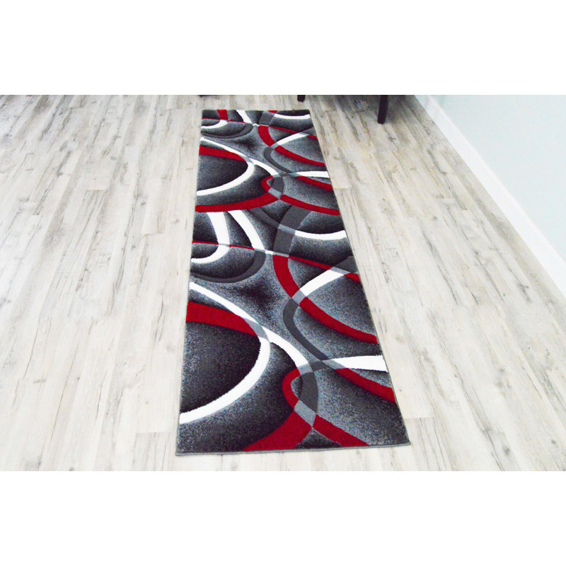 Mccampbell Abstract Area Rug, Runner 2'2" x 7'4", Gray/Red