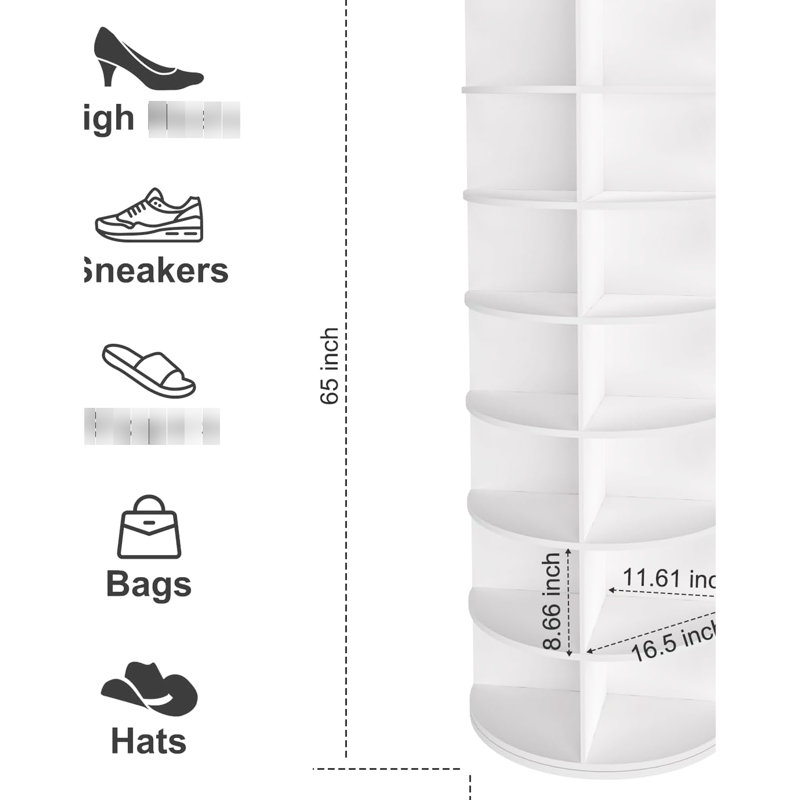 7 Tier Rotating Shoe Rack  White  - Maximize Space With 360 Degree Revolving Design White For Management