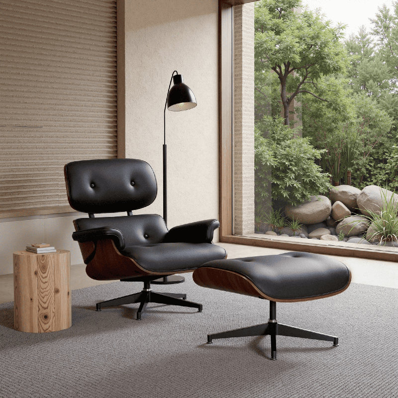 Faux Leather Chaise Lounge, Black