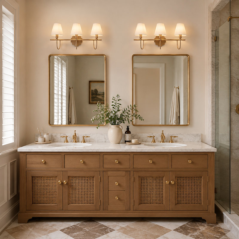 26" W 3-Light Dimmable Linear Bathroom Vanity Light with Fabric Shade