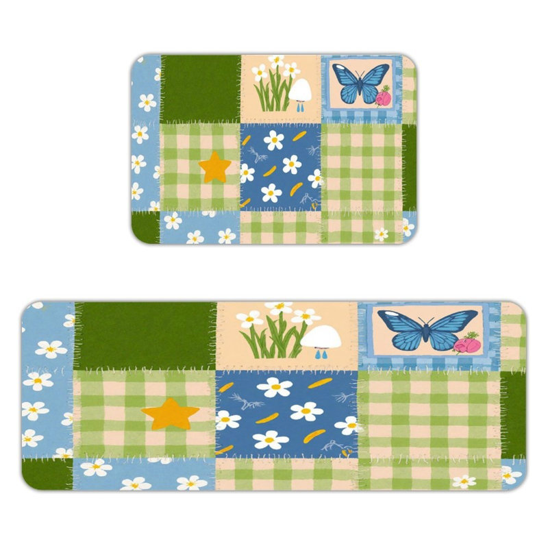 Tapis de cuisine vert antidérapant 2 pièces