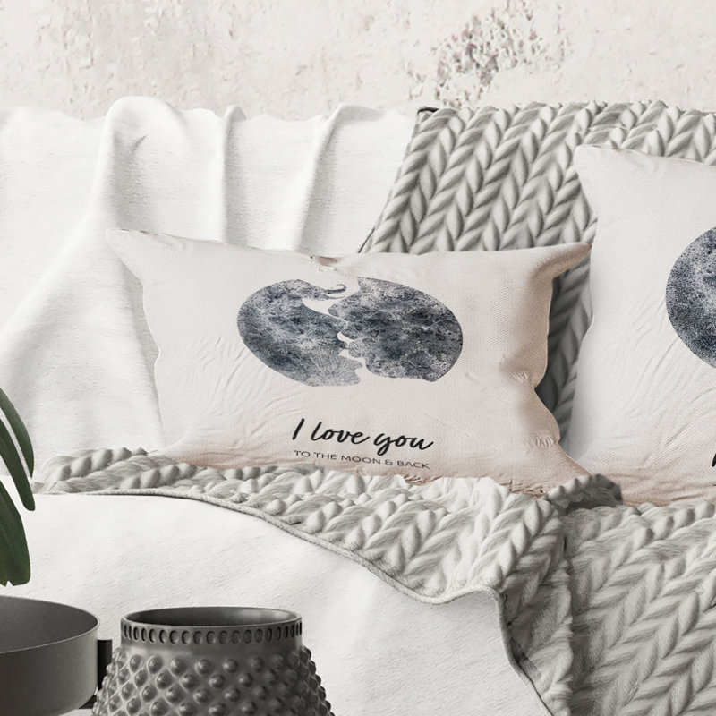 Coussin Rectangle, romantique, lune de deux amoureux - imprimé moderne