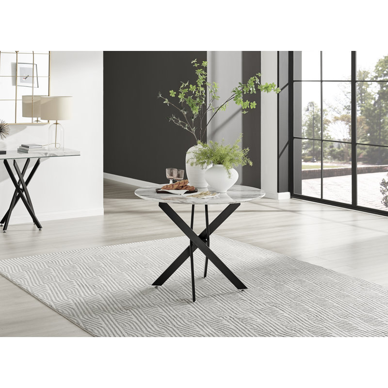 Luxury Marble Effect Round Dining Table, 75 x 100 x 100cm,Silver, Black