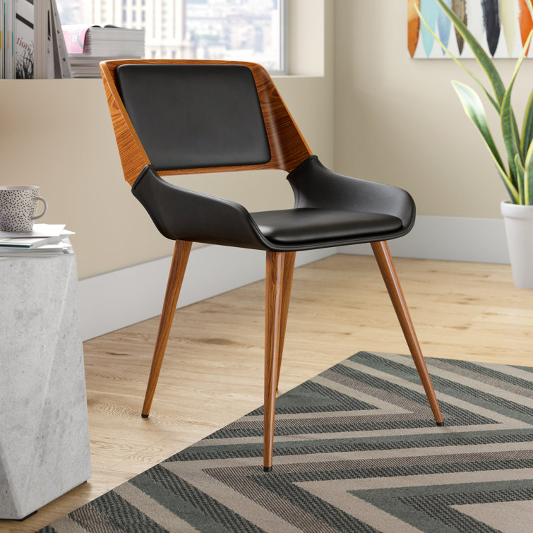 Almar Mid-Century Upholstered Dining Chair in Walnut Finish with Open Lower Back
