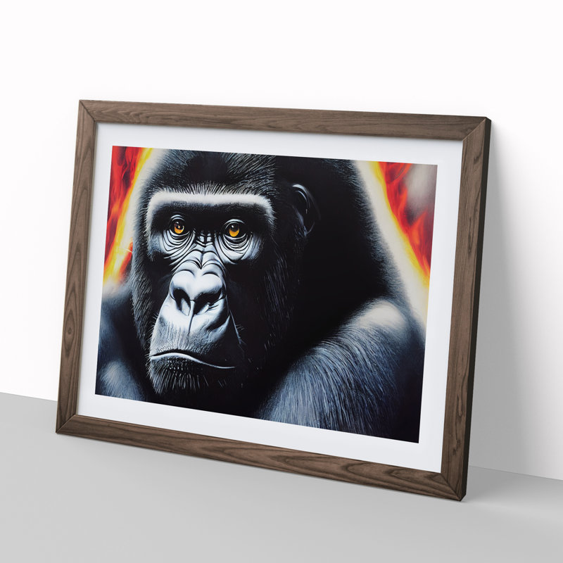 Unique Gorilla - Framed Print, 46cm H x 64cm W x 2cm D, Walnut