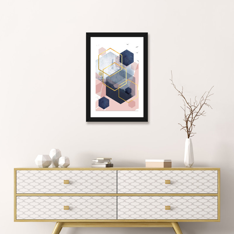 «Abstract Navy Blush Gold I» par Urban Epiphany - impression d'art graphique, H 24 po x l 16 po x P 1 po