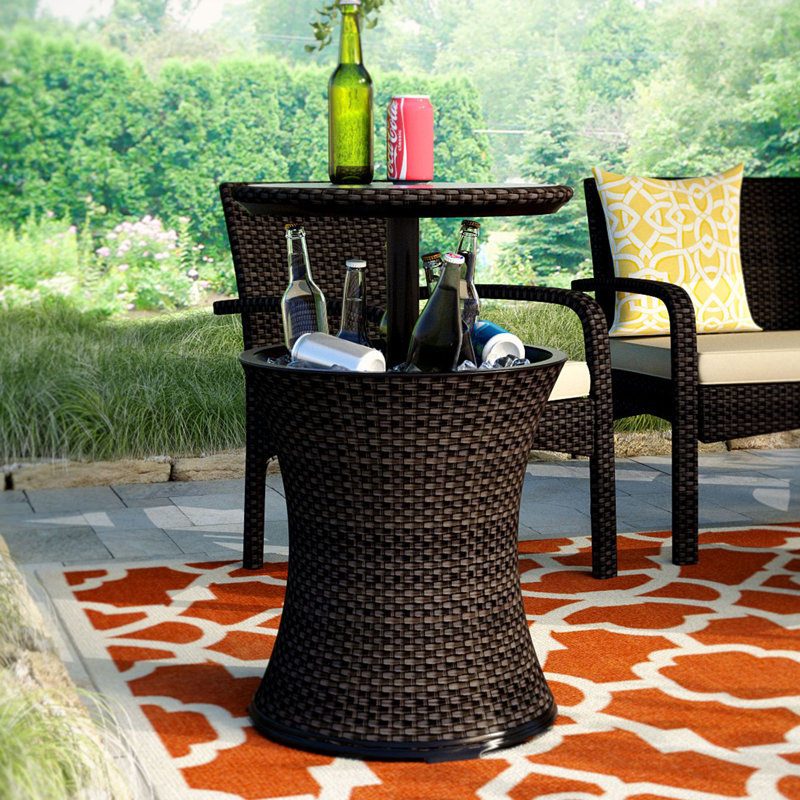 Artem Cool Bar Outdoor Patio Furniture and Side Table with 7.5 Gallon Beer and Wine Cooler Pop-up Cocktail Table 2in 1 Combo