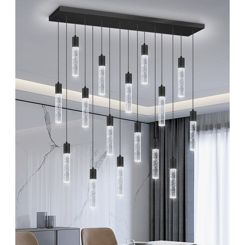 16-light Modern Crystal Rectangular Chandelier Black, Matte Black