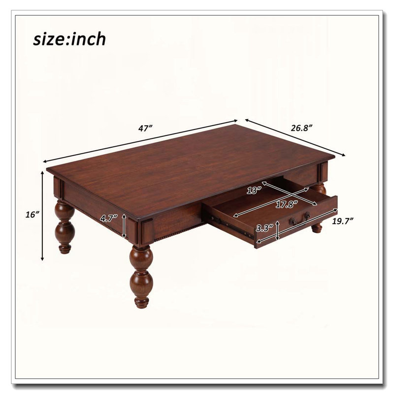 Table basse en bois avec tiroir de rangement, Noyer
