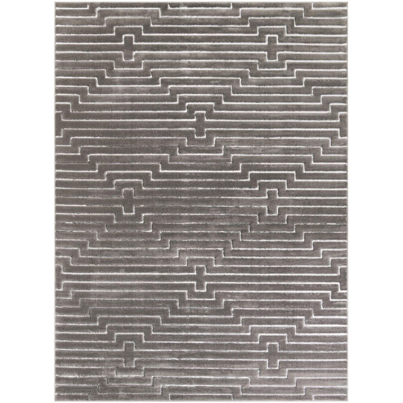 Tapis contemporain gris et argenté Omotayo, Rectangle 9 pi x 12 pi