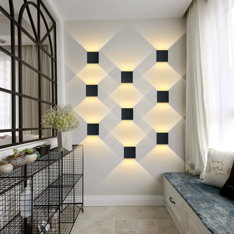 Matte Black Aluminum Cube Led Outdoor Wall Sconce Up Down Light With Adjustable Light Beam, 4" H x 4" W x 4" D