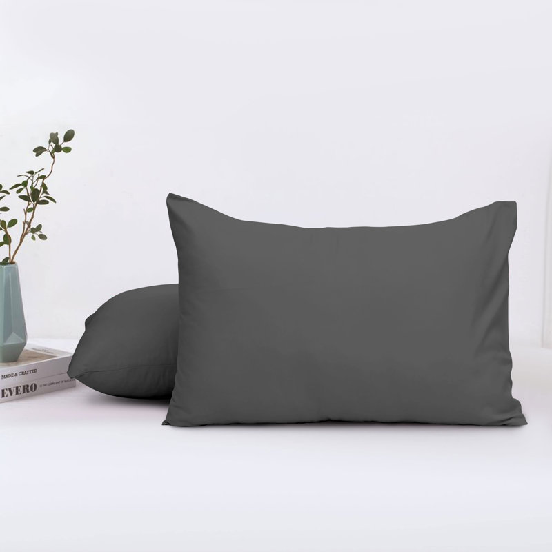 Set of 2 Plain Color Microfiber Pillowcases - Super Soft, Breathable & Easy Care Pillow Covers, Charcoal
