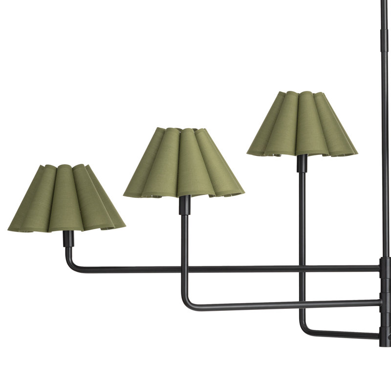 Polly Metal Chandelier (Natural Brass with White Scalloped Shade), Natural Brass, Green