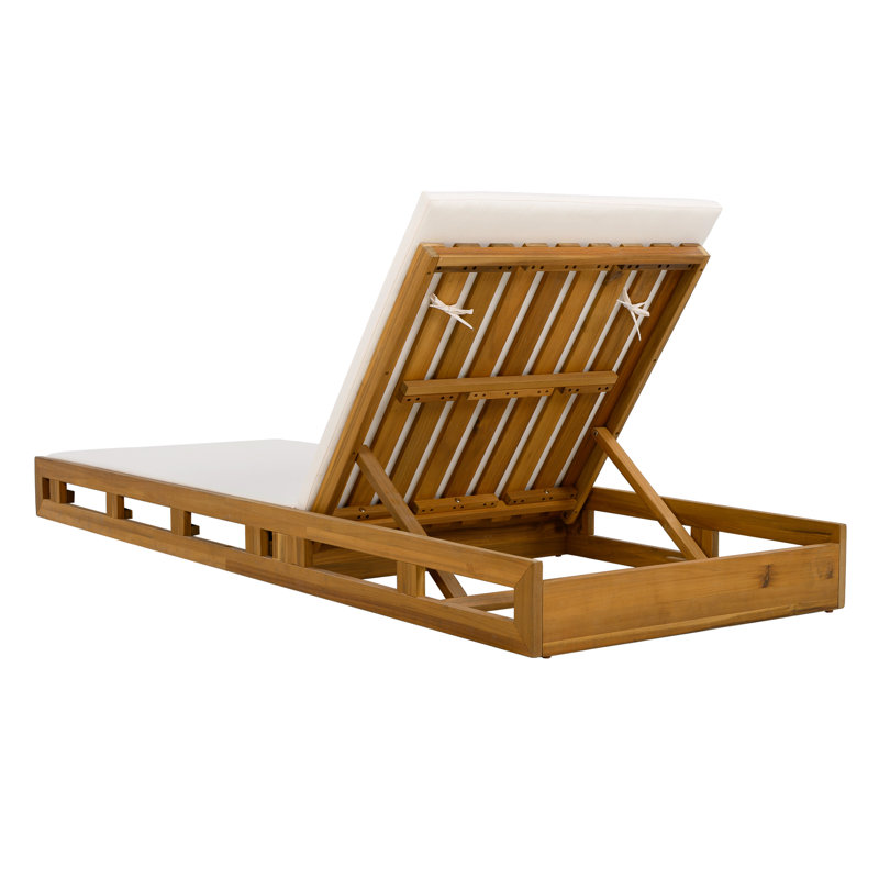 Maolis Patio Acacia Wood Chaise Lounge With Adjustable Backrest & Cushion, Cream